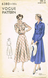 1940s Vintage Vogue Sewing Pattern 6380 Uncut Misses Shirtwaist Dress 30B