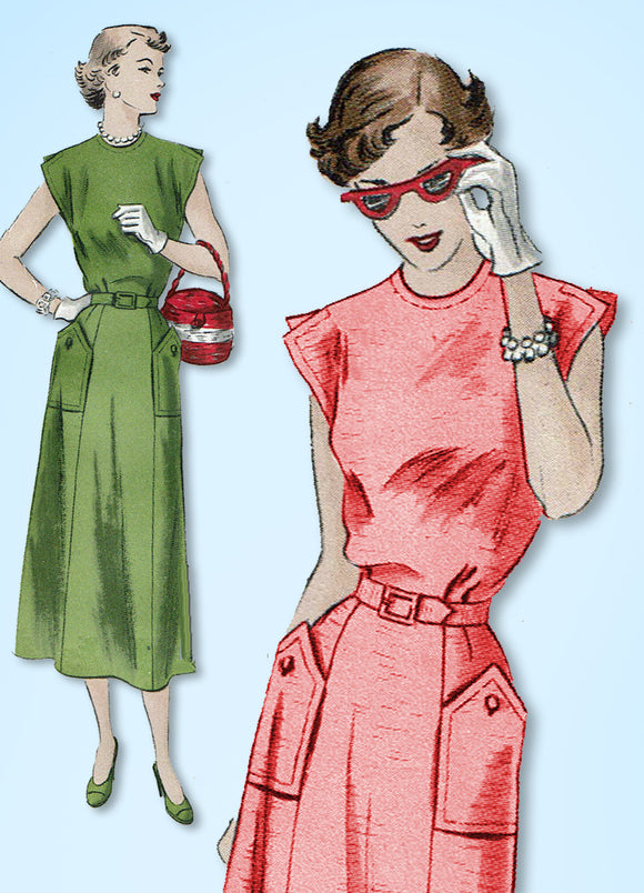 1940s Vintage Vogue Sewing Pattern 6759 Easy Misses Street Dress Size 16 34 Bust