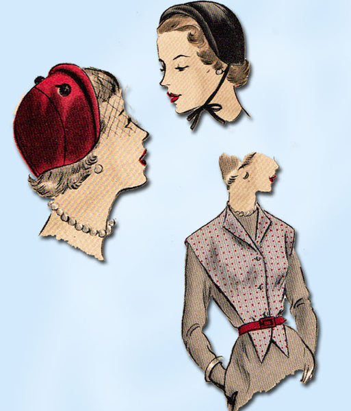 1940s Vintage Vogue Sewing Pattern 6894 Misses Hat and Gilet One Size Fits All