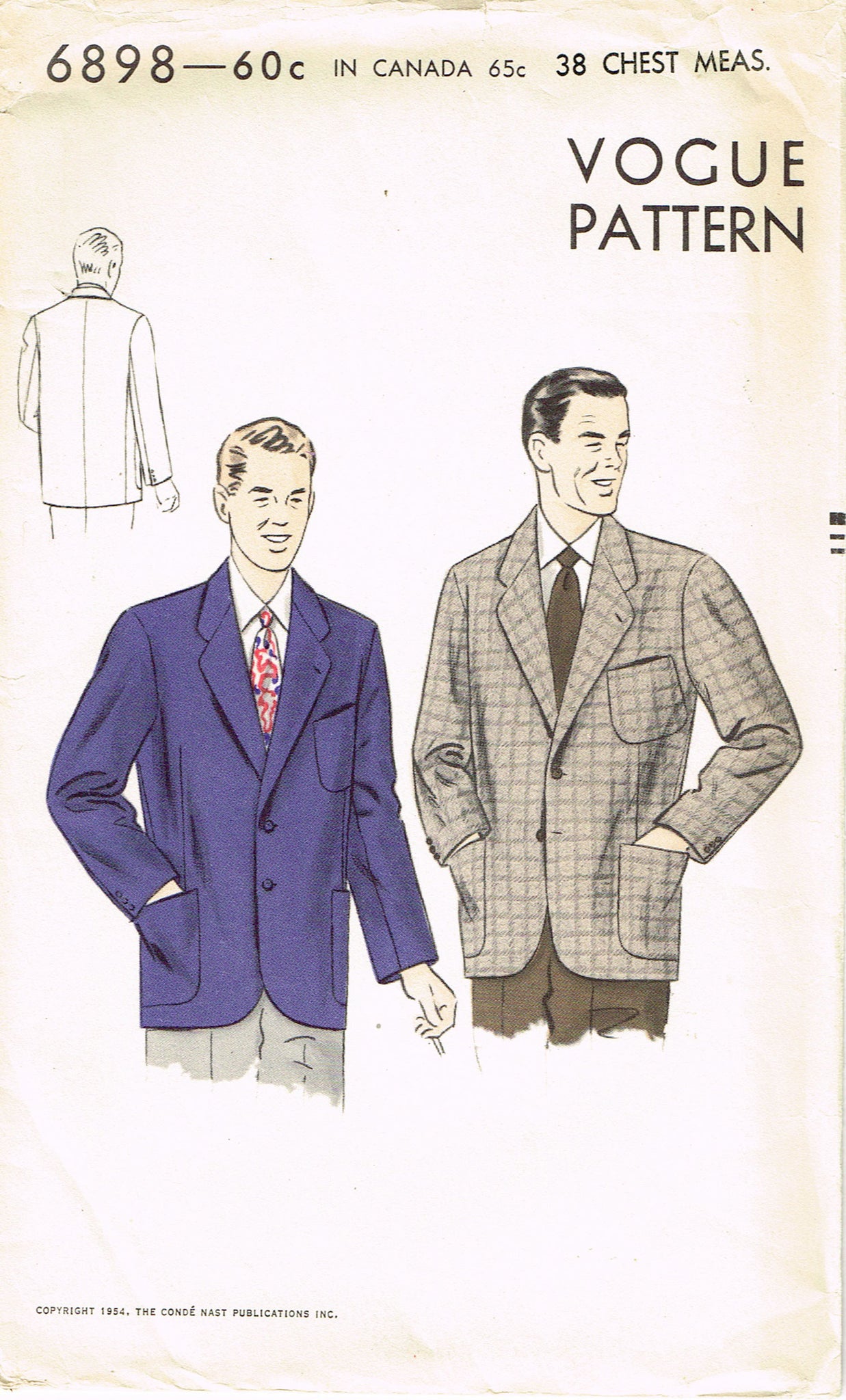 Vogue 6898: 1950s Uncut Men's Sports Coat 38 C Vintage Sewing Pattern –  Vintage4me2