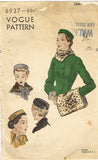 1940s Original Vintage Vogue Pattern 6937 Misses Hat Muff and Neckpiece Fits All