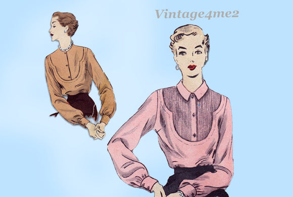 1950s Vintage Vogue Pattern 6984 Uncut Misses Blouse w Tucked Yoke Size 32 B