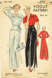 1930s Vintage Vogue Sewing Pattern 7168 Misses Lounging Pyjamas or Pajamas 32 B