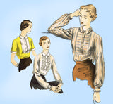 Vogue 7223: 1950s Charming Misses Tuck In Blouse Sz 30 B Vintage Sewing Pattern
