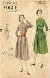 1950s Vintage Vogue Sewing Pattern 7492 Uncut Misses Dramatic Belt & Dress 32 B