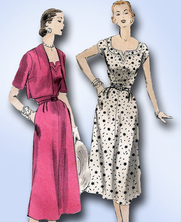 1950s Original Vintage Vogue Pattern 7884 Misses Dress & Jacket Size 34 Bust