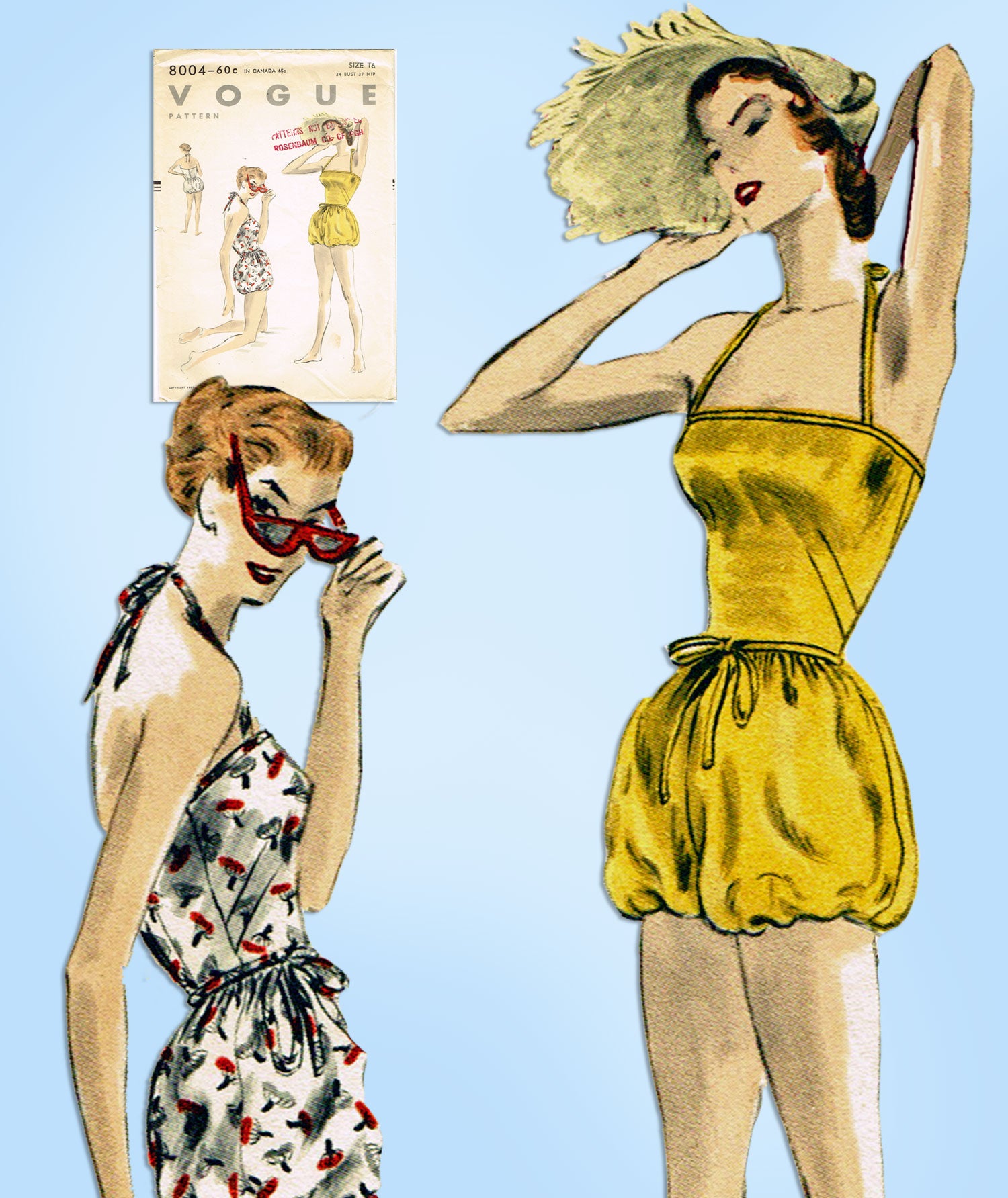1950s Vintage Vogue Sewing Pattern 8004 Bubble Bottom Bathing Suit
