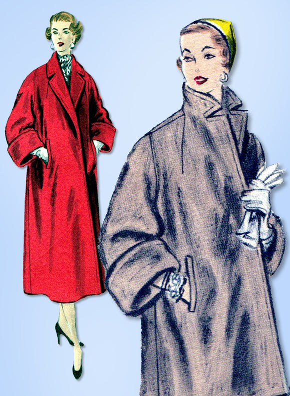 1950s Vintage Vogue Sewing Pattern 8063 Stunning Misses Swagger Coat Size 32 B