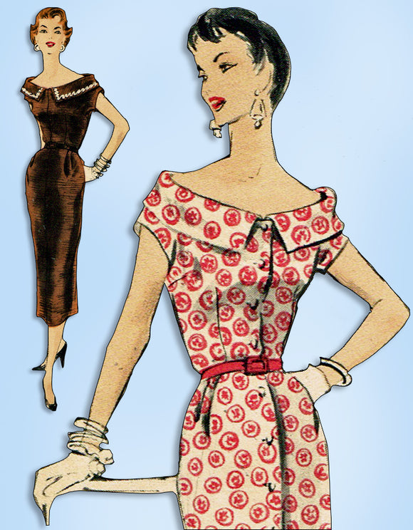 1950s Original Vintage Vogue Pattern 8174 Misses Slender Day Dress Size 34 Bust