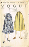 1950s Vintage Vogue Sewing Pattern 8209 Classic Misses Day Skirt Size 26 Waist - Vintage4me2
