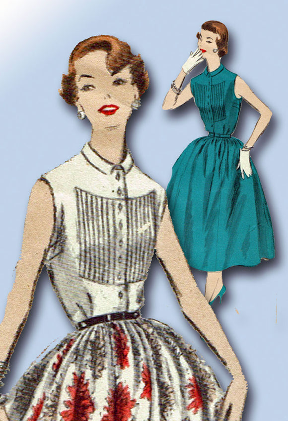 1950s Vintage Vogue Sewing Pattern 8281 Uncut Misses Tucked Dress Size 14 32B
