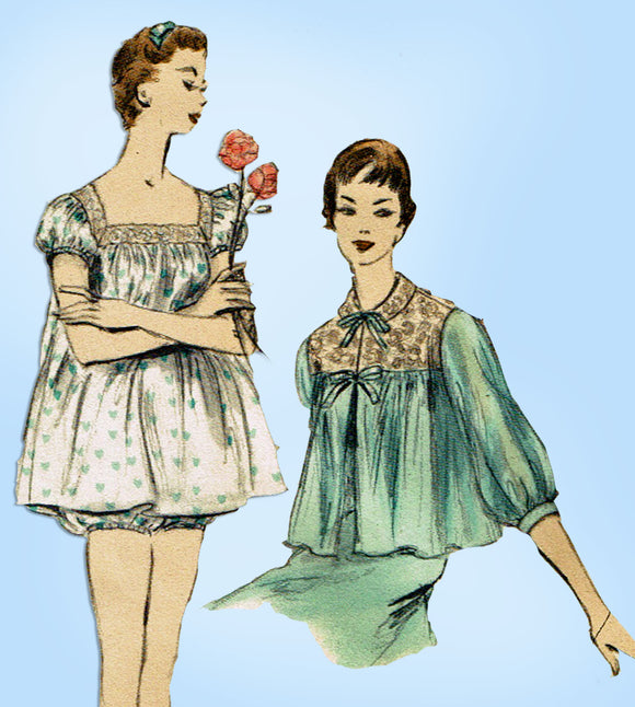 1950s Vintage Vogue Sewing Pattern 8446 Uncut Shortie Pajama Set & Bedjacket MED