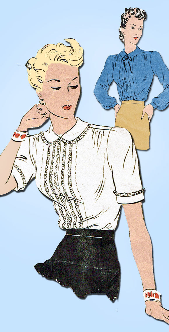 1940s Vintage Vogue Sewing Pattern 8567 Misses Tucked Blouse Size 14 32 Bust