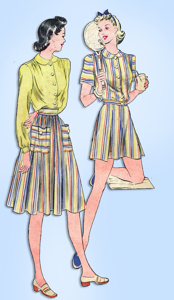 1940s Original Vintage Vogue Pattern 8665 Misses WWII 1 PC Playsuit & Skirt 34 B