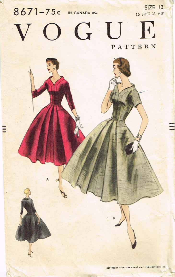 vogue dress patterns 1950s Original Vintage Vogue Sewing Pattern 8671 Gorgeous Womens Dress Size  30 B