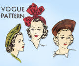 1940s Rare Original Vintage Vogue Pattern 8873 Misses Beret Hat or Turban 22" H