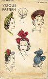 1940s Rare Original Vintage Vogue Pattern 8873 Misses Beret Hat or Turban 22" H