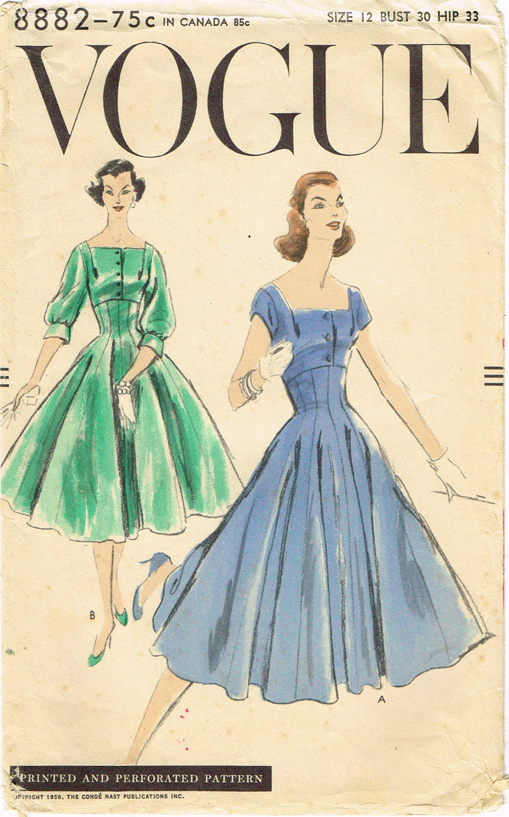 1950s Vintage Vogue Sewing Pattern 8882 Misses Empire Waist Dress 30 B ...