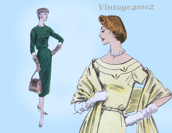 Vogue 8907: 1950s Stunning Misses Slender Dress Size 30 B Vintage Sewing Pattern