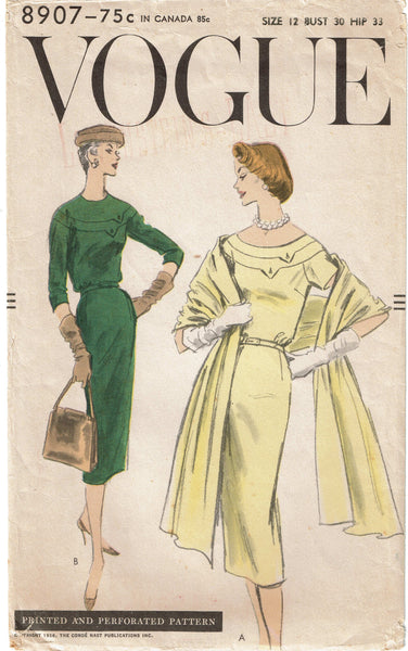 Vogue 8907: 1950s Stunning Misses Slender Dress Size 30 B Vintage Sewing Pattern