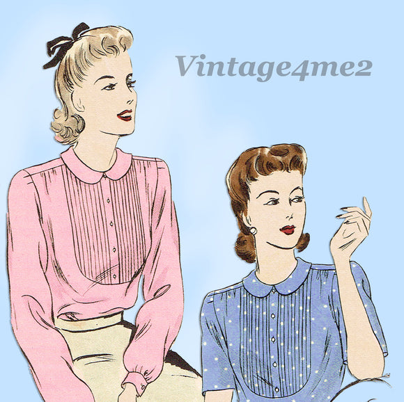 Vogue 9022: 1940s Misses WWII Tucked Blouse Size 36 Bust Vintage Sewing Pattern - Vintage4me2