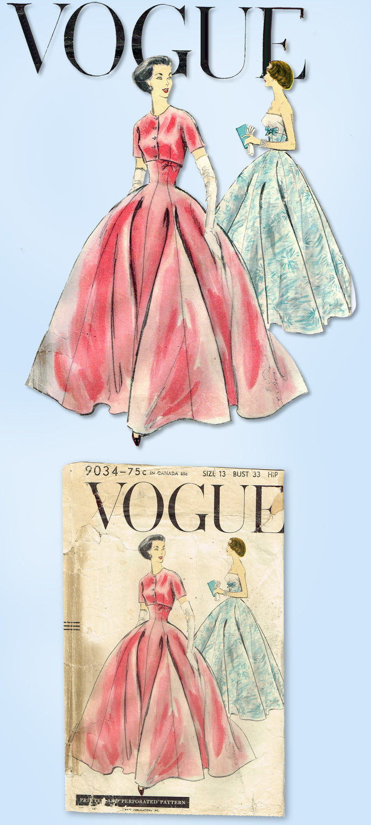 1950s VTG Original Vogue Pattern 9034 Misses Strapless Evening Gown –  Vintage4me2