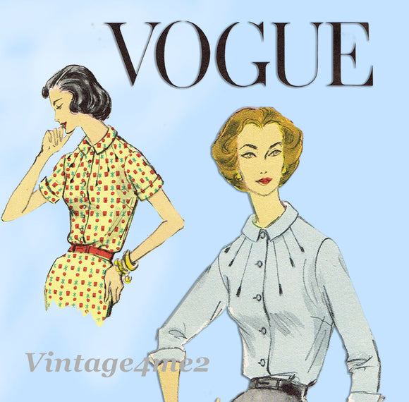 Vogue Pattern 9047  Misses Blouse Pattern  with Radiating Tucks  Dated 1957  Complete Nice Condition  8 of 8 Pieces  Size 14 (34