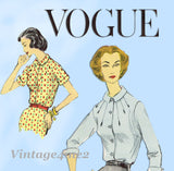 Vogue Pattern 9047  Misses Blouse Pattern  with Radiating Tucks  Dated 1957  Complete Nice Condition  8 of 8 Pieces  Size 14 (34" Bust)