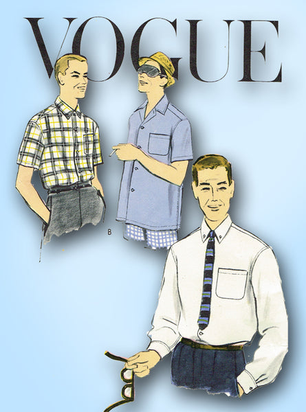 Vogue 9287: 1950s Classic Men's Shirt Size 14.5in Neck Vintage Sewing Pattern