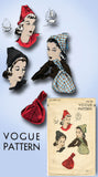 1940s Rare Original Vintage Vogue Pattern 9837 Easy Misses Hat & Purse Fits All