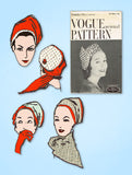 1950s Vintage Vogue Sewing Pattern 9443 Uncut John Frederics Hat Set Sz 23 Head