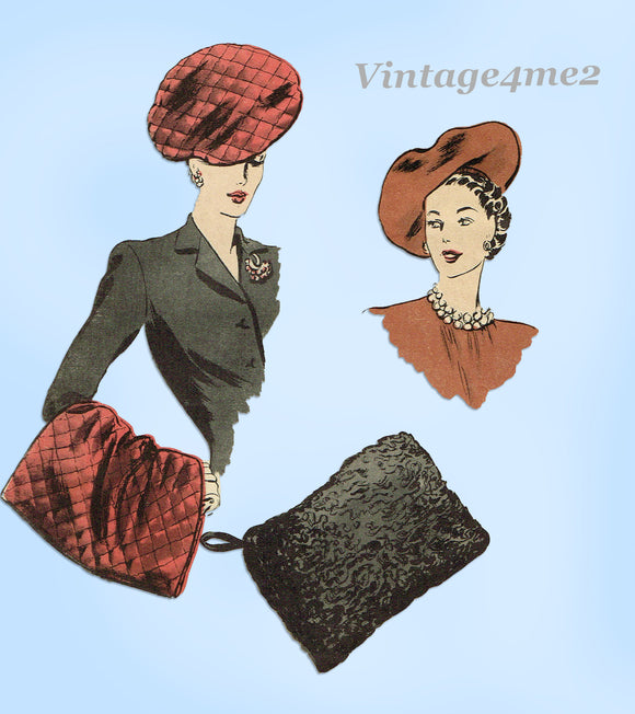 Vogue 9504: 1940s Rare Misses Hat and Muff 22in Head Size Vintage Sewing Pattern
