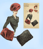 Vogue 9504: 1940s Rare Misses Hat and Muff 22in Head Size Vintage Sewing Pattern