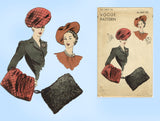 Vogue 9504: 1940s Rare Misses Hat and Muff 22in Head Size Vintage Sewing Pattern