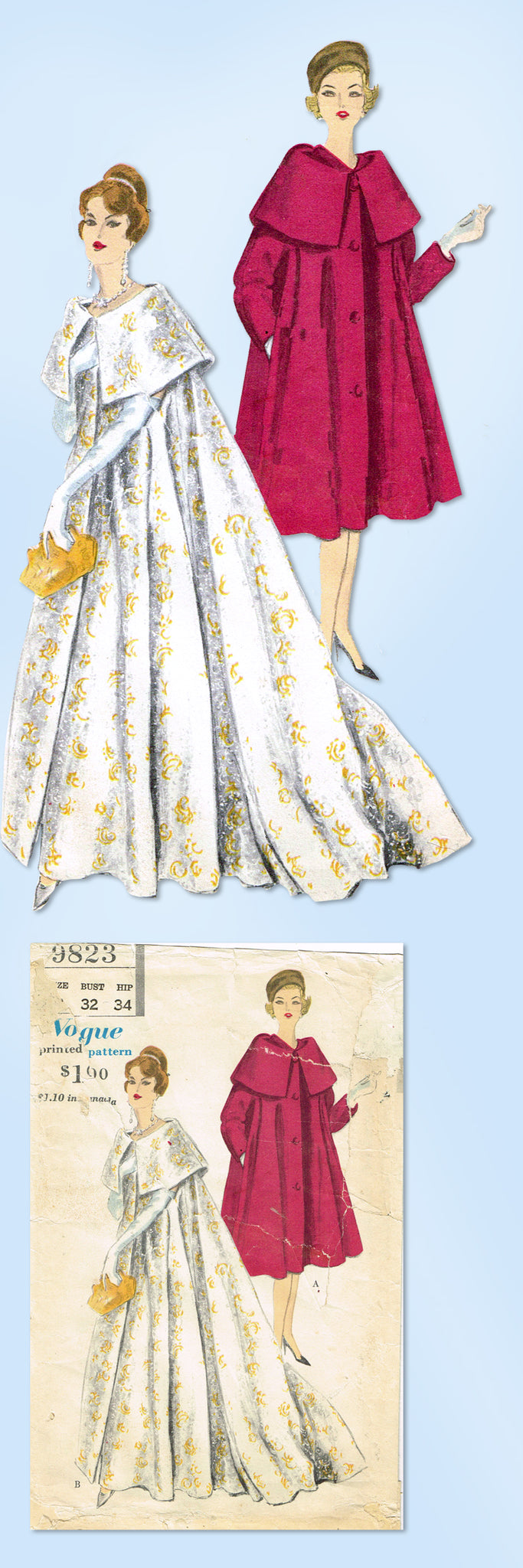 Pattern 9823 1950s Vintage Original Vogue Pattern 9823 Rare Misses Evening Coat 32B ...