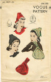 1940s Rare Original Vintage Vogue Pattern 9837 Easy Misses Hat & Purse Fits All