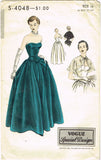 1940s VTG Vogue Special Design Sewing Pattern S-4048 Strapless Evening Gown 34 B