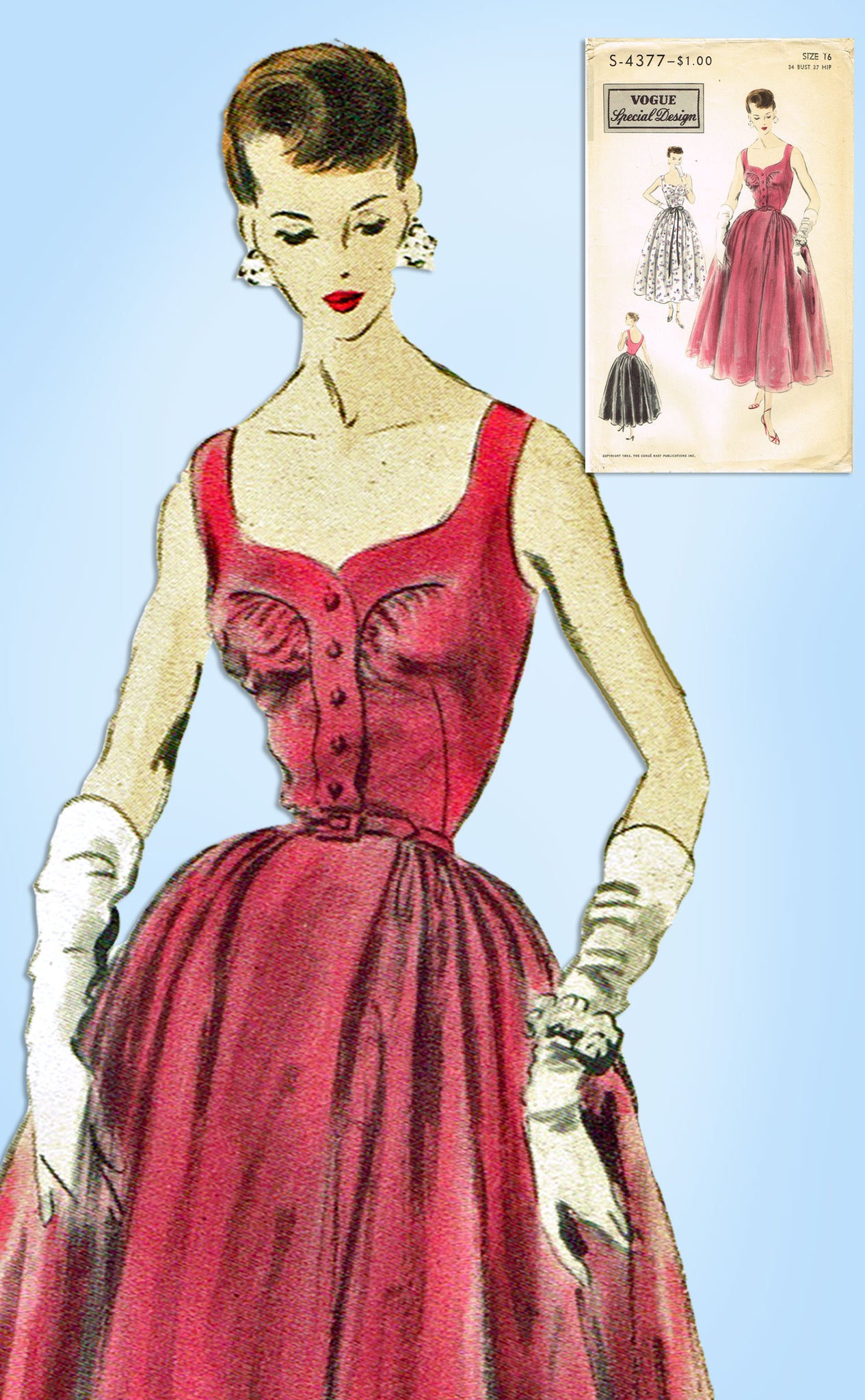 1956 Vintage VOGUE Sewing Pattern EVENING COCKTAIL DRESS B32 (1433) - The Vintage  Pattern Shop