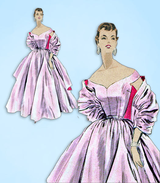 1950s GLAM Evening Cocktail Party Prom Dress Pattern McCALLS 8901  Flattering V Neckline Dreamy Design Bust 33 Vintage Sewing Pattern