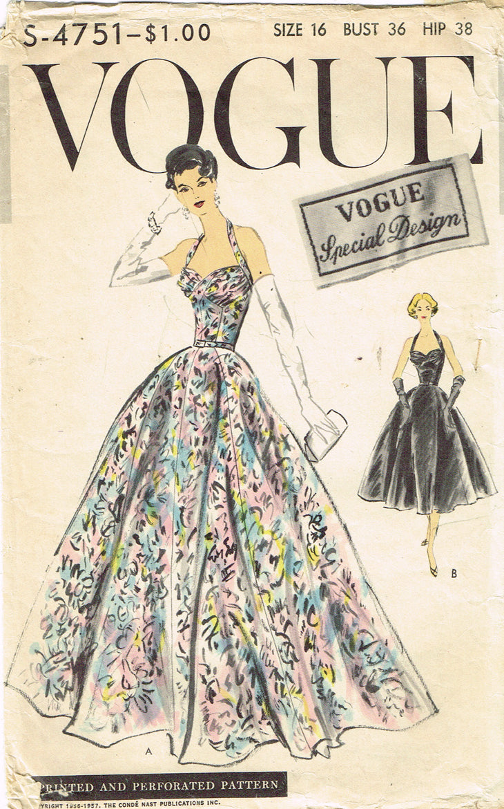 1950s Vintage Vogue Special Design Sewing Pattern S-4751 Misses Evening Gown 36B 1950s Vintage Vogue Special Design Sewing Pattern S-4751 Misses Evening Gown 36B