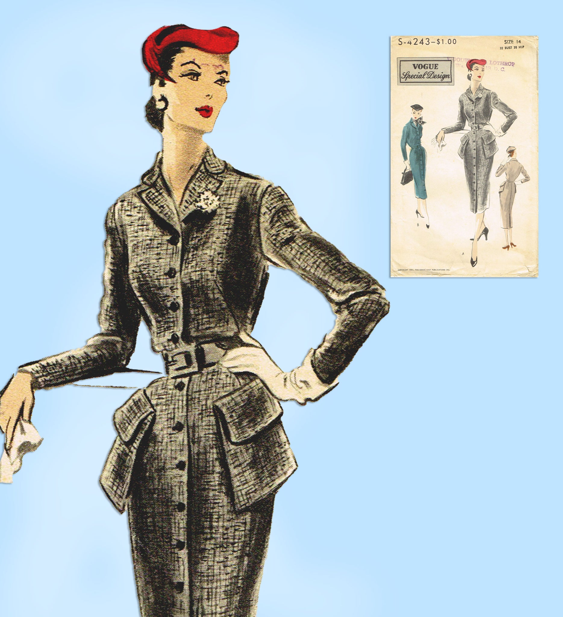 Vogue S-4243: 1950s Misses Dress Size 32 Bust Vintage Sewing Pattern –  Vintage4me2