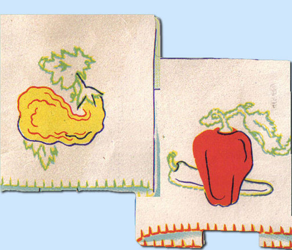 1930s VTG Joseph Walker Embroidery Transfer 704 Applique Veggie Tea Towels Uncut - Vintage4me2