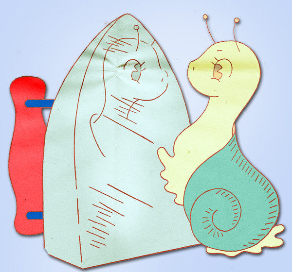 1940s Uncut Workbasket Embroidery Transfer 83 Snooky the Snail DOW Tea Towels