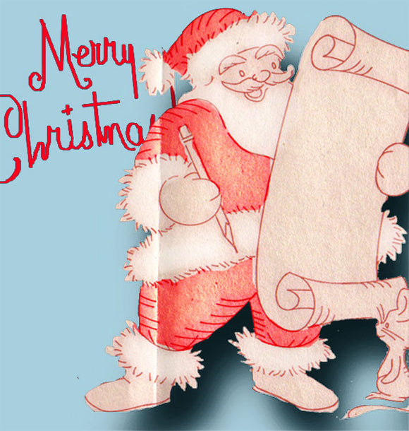 1950s Workbasket Embroidery Transfer 15 Merry Christmas Santa & Happy Dishes FF