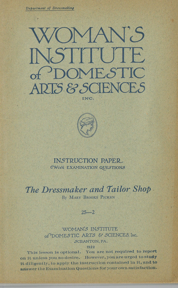 1920s Brooks Picken Woman's Institute Sewing Book 25-2 Dressmaker & Tailor Shop - Vintage4me2
