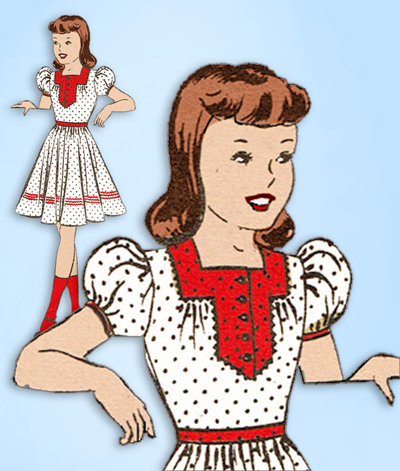 Mail Order WS-12: 1940s Uncut Little Girls WWII Dress Sz 8 Vintage Sewing Pattern