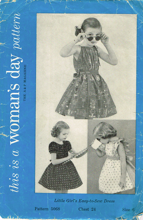 1950s Vintage Woman's Day Sewing Pattern 5068 Easy Toddler Girls Sun Dress Sz 6 -Vintage4me2